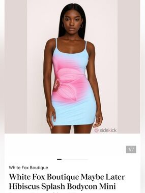 White Fox Boutique Blue and Pink Hibiscus Bodycon Mini dress